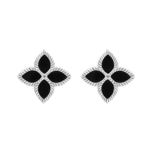 Sterling Silver Whitby Jet Eden Marquise Flower Stud Earrings