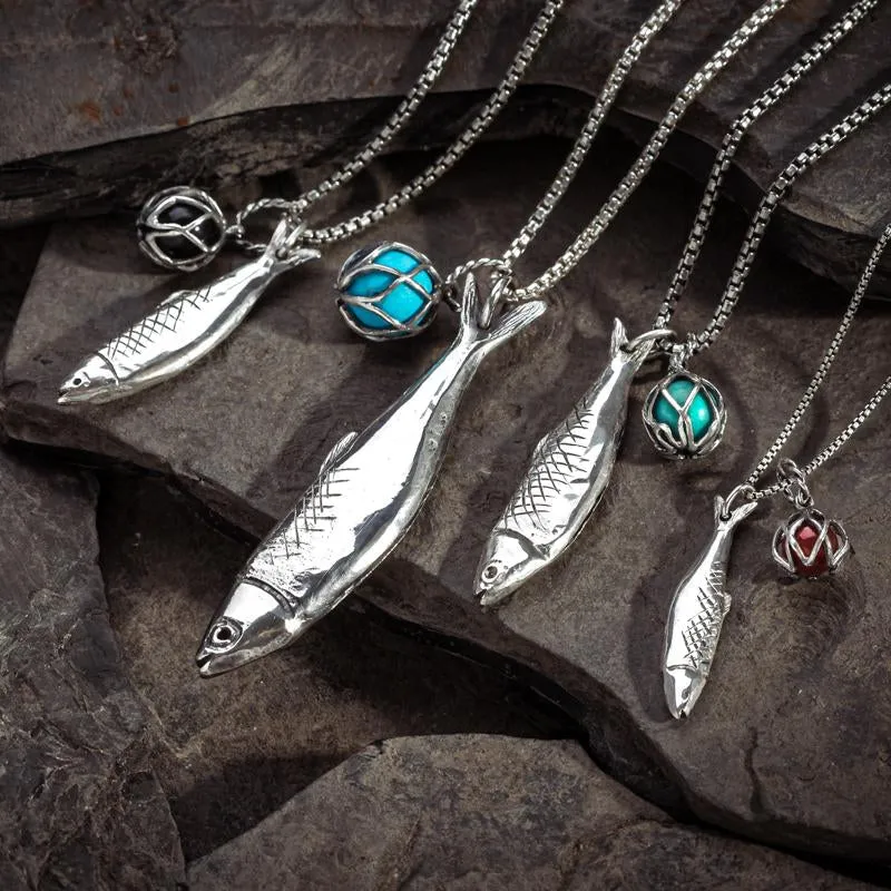 Sterling Silver Whitby Jet Emma Stothard Silver Darling Turquoise Float Charm Necklace