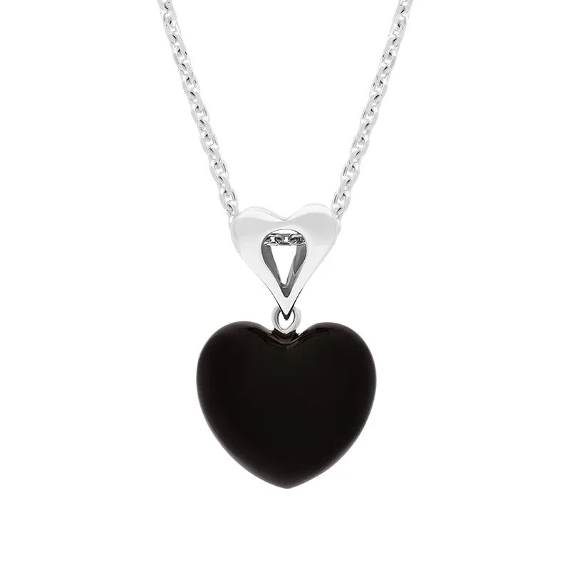 Sterling Silver Whitby Jet Fancy Bail Small Carved Heart Necklace
