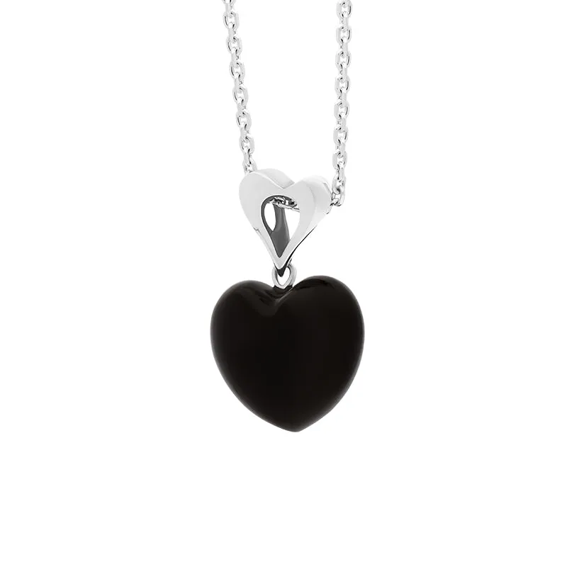 Sterling Silver Whitby Jet Fancy Bail Small Carved Heart Necklace