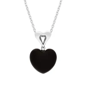 Sterling Silver Whitby Jet Fancy Bail Small Carved Heart Necklace