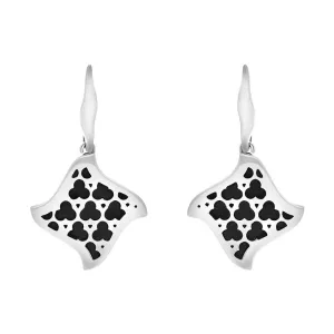 Sterling Silver Whitby Jet Filigree Trefoil Square Drop Earrings