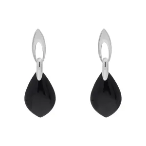 Sterling Silver Whitby Jet Flat Pear Shaped Drop Earrings