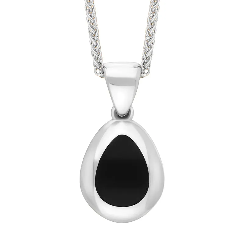 Sterling Silver Whitby Jet Fleur De Lis Pear Shape Necklace