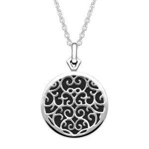 Sterling Silver Whitby Jet Flore Filigree Necklace