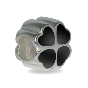 Sterling Silver Whitby Jet Four Leaf Clover Heart Charm