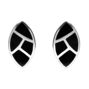 Sterling Silver Whitby Jet Four Stone Leaf Shaped Stud Earrings