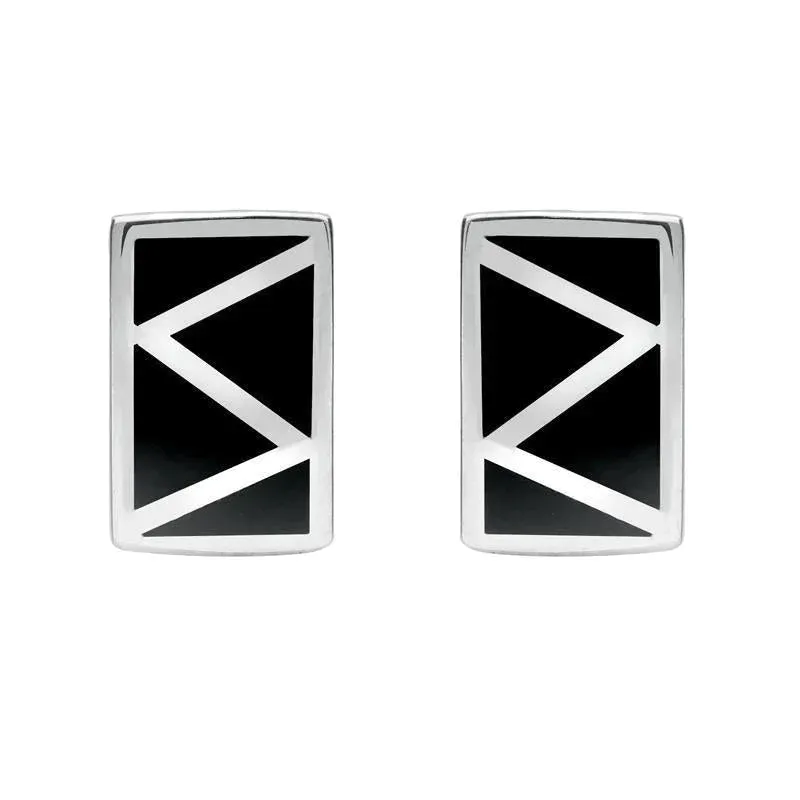 Sterling Silver Whitby Jet Four Stone Zigzag Oblong Stud Earrings