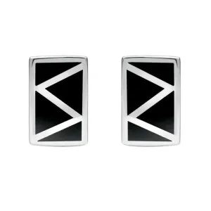 Sterling Silver Whitby Jet Four Stone Zigzag Oblong Stud Earrings