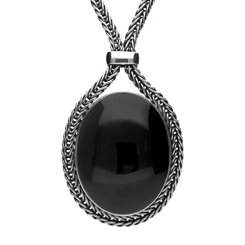 Sterling Silver Whitby Jet Foxtail Oval Necklace D