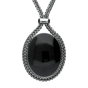 Sterling Silver Whitby Jet Foxtail Oval Necklace D