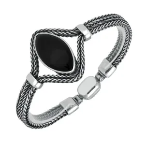 Sterling Silver Whitby Jet Foxtail Portrait Marquise Bracelet D