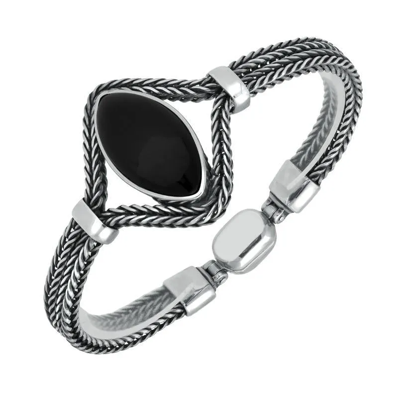 Sterling Silver Whitby Jet Foxtail Portrait Marquise Bracelet D