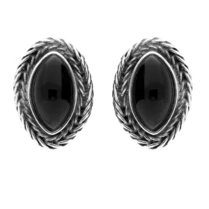 Sterling Silver Whitby Jet Foxtail Small Marquise Stud Earrings D