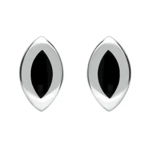 Sterling Silver Whitby Jet Framed Marquise Stud Earrings