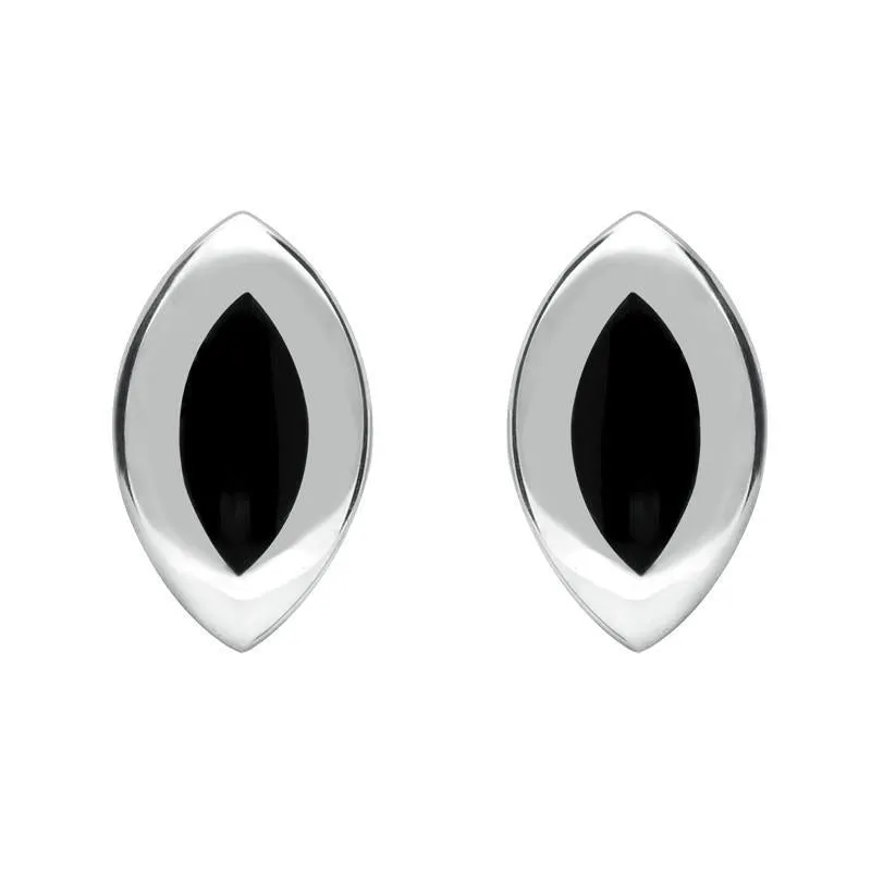 Sterling Silver Whitby Jet Framed Marquise Stud Earrings