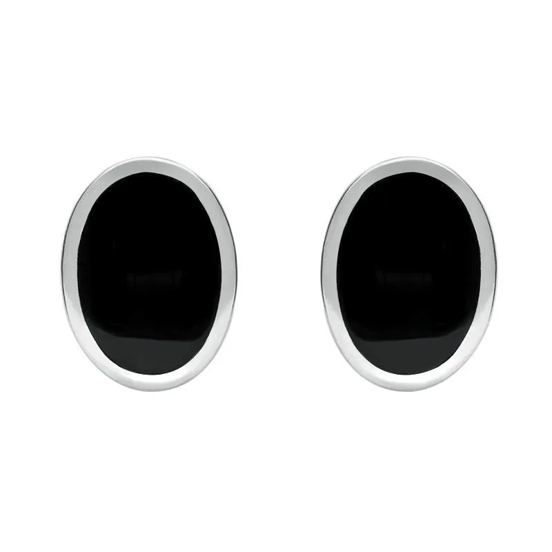 Sterling Silver Whitby Jet Framed Oval Stud Earrings
