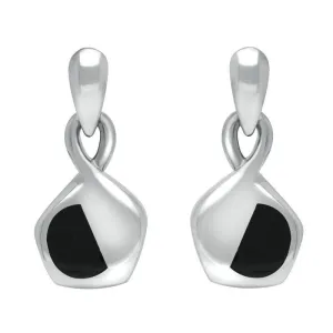 Sterling Silver Whitby Jet Freeform Pentagon Drop Earrings D