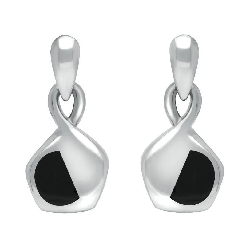 Sterling Silver Whitby Jet Freeform Pentagon Drop Earrings D