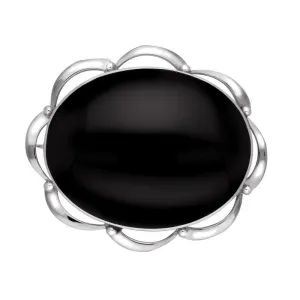 Sterling Silver Whitby Jet Frill Edge Oval Brooch