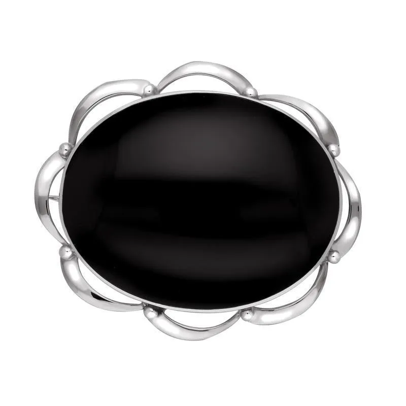 Sterling Silver Whitby Jet Frill Edge Oval Brooch