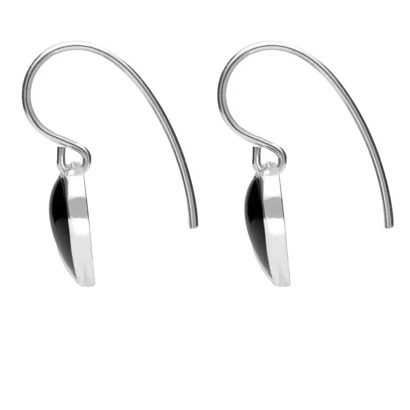 Sterling Silver Whitby Jet Half Stone Heart Hook Earrings
