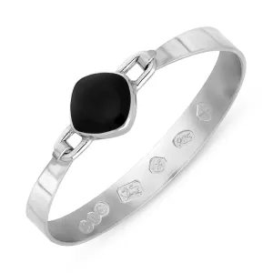 Sterling Silver Whitby Jet Hallmark Wide Cushion Bangle