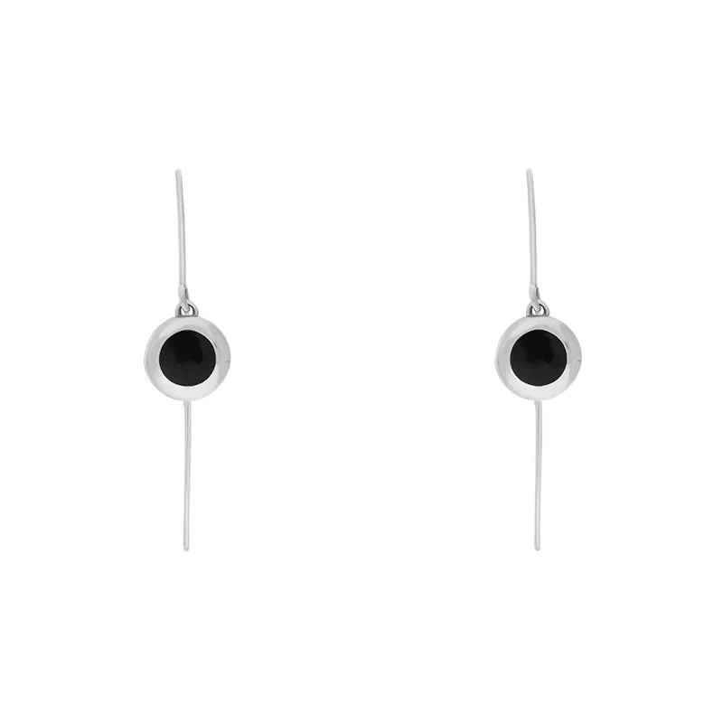 Sterling Silver Whitby Jet Heart Disc Drop Earrings