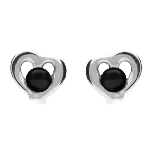 Sterling Silver Whitby Jet Heart Outline Stud Earrings