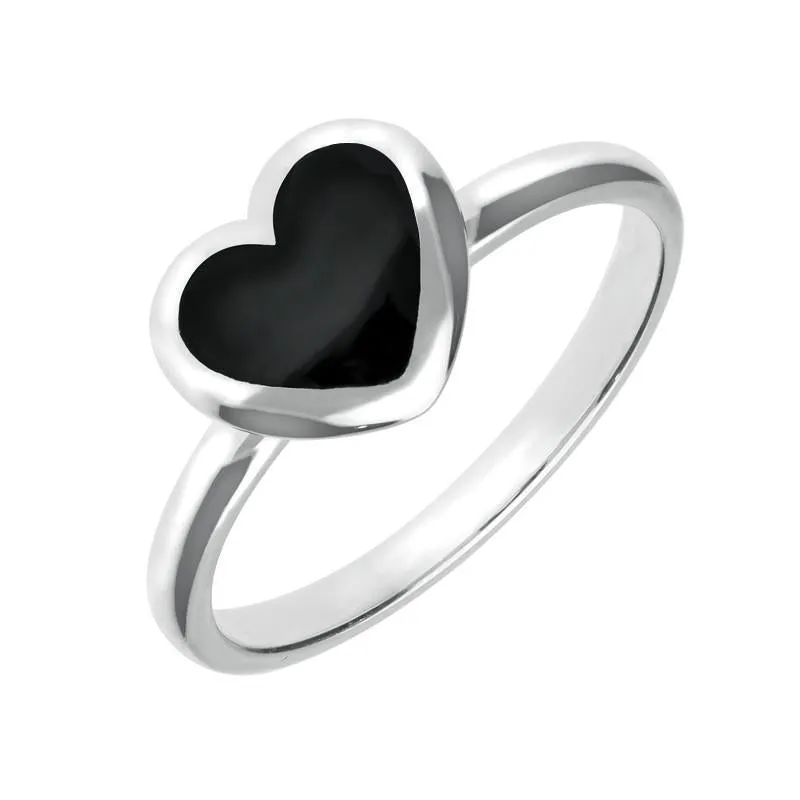 Sterling Silver Whitby Jet Heart Ring