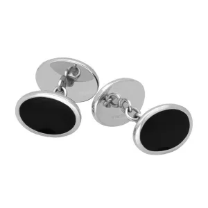 Sterling Silver Whitby Jet Heritage Framed Oval Cufflinks