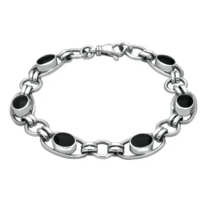 Sterling Silver Whitby Jet Heritage Oval Loop Link Bracelet