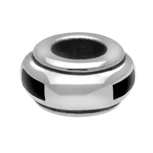 Sterling Silver Whitby Jet Inlaid Oblong Spacer Charm