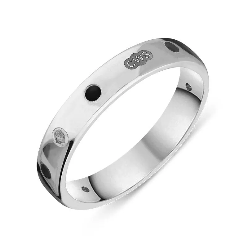 Sterling Silver Whitby Jet King's Coronation Hallmark 4mm Ring D