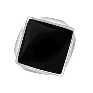 Sterling Silver Whitby Jet King's Coronation Hallmark Small Rhombus Ring D