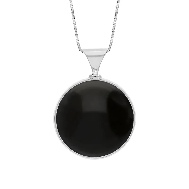 Sterling Silver Whitby Jet Lapis King's Coronation Hallmark Double Sided Round Necklace D