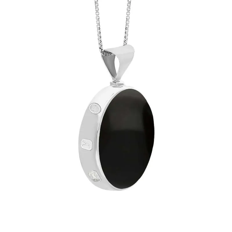 Sterling Silver Whitby Jet Lapis King's Coronation Hallmark Double Sided Round Necklace D