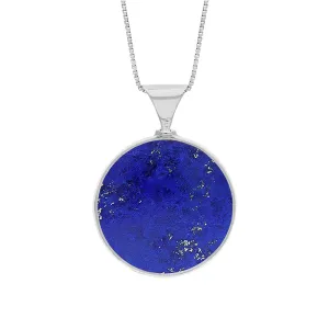Sterling Silver Whitby Jet Lapis King's Coronation Hallmark Double Sided Round Necklace D