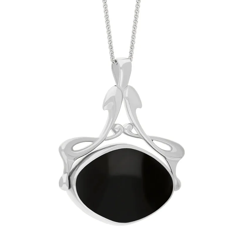 Sterling Silver Whitby Jet Lapis Lazuli Bell Diamond Swivel Fob Necklace