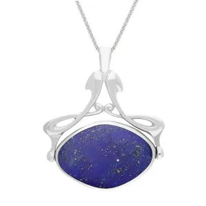 Sterling Silver Whitby Jet Lapis Lazuli Bell Diamond Swivel Fob Necklace
