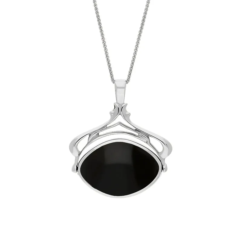 Sterling Silver Whitby Jet Lapis Lazuli Marquise Swivel Fob Necklace