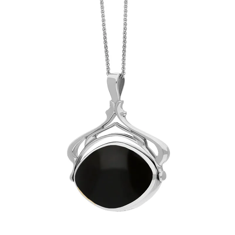 Sterling Silver Whitby Jet Lapis Lazuli Marquise Swivel Fob Necklace