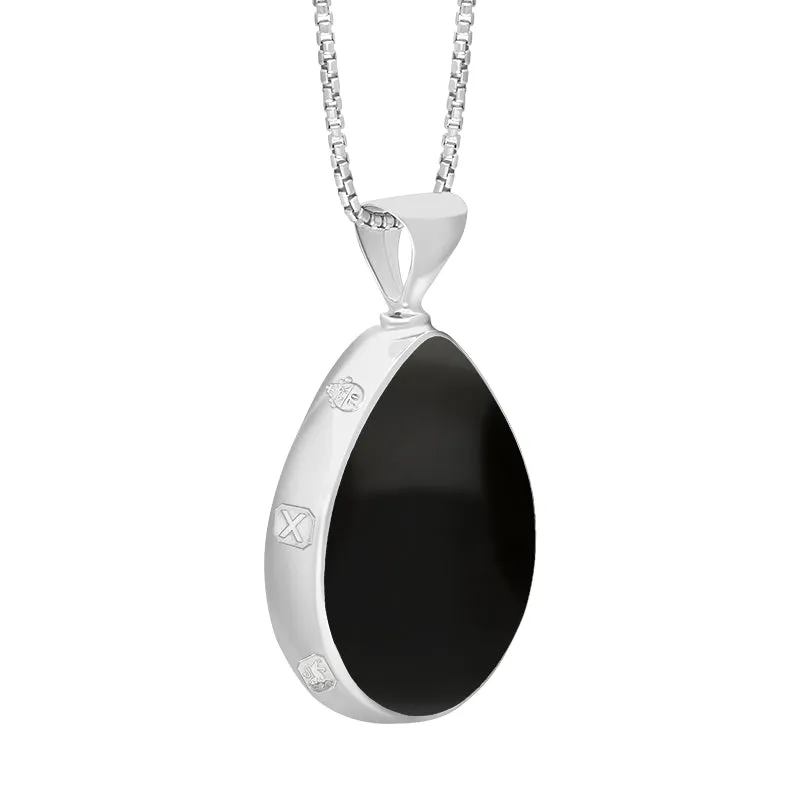 Sterling Silver Whitby Jet Lapis Lazuli Queens Jubilee Hallmark Double Sided Pear-shaped Necklace D