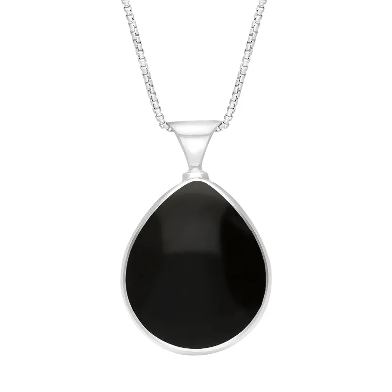 Sterling Silver Whitby Jet Lapis Lazuli Queens Jubilee Hallmark Double Sided Pear-shaped Necklace D