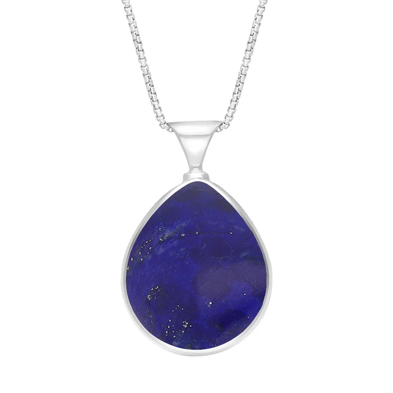 Sterling Silver Whitby Jet Lapis Lazuli Queens Jubilee Hallmark Double Sided Pear-shaped Necklace D