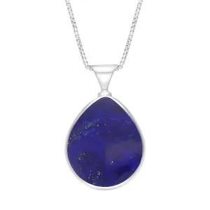 Sterling Silver Whitby Jet Lapis Lazuli Queens Jubilee Hallmark Double Sided Pear-shaped Necklace D