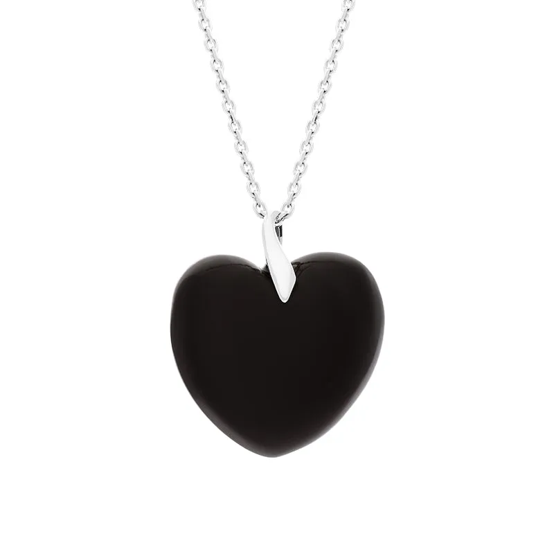 Sterling Silver Whitby Jet Leaf Bail Extra Large Carved Heart Necklace