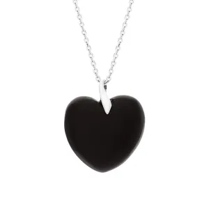 Sterling Silver Whitby Jet Leaf Bail Extra Large Carved Heart Necklace