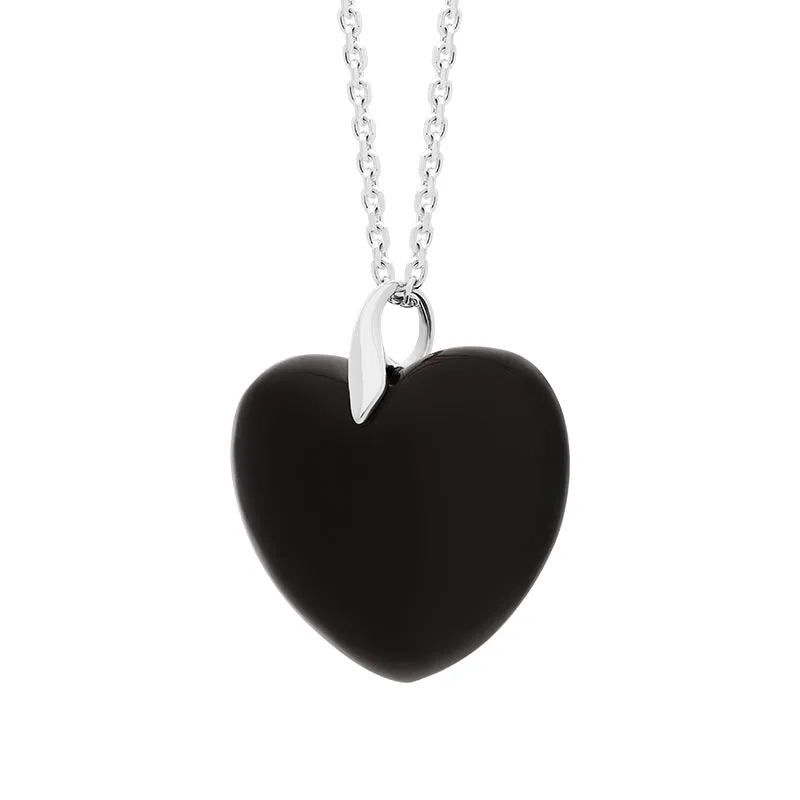 Sterling Silver Whitby Jet Leaf Bail Extra Large Carved Heart Necklace