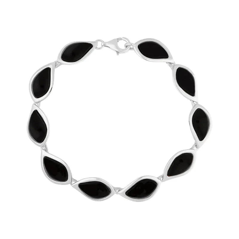 Sterling Silver Whitby Jet Leaf Bracelet